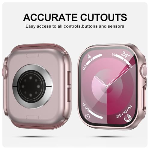 Image of JZK 2 Pack Case with Tempered Glass Screen Protector for Apple Watch Series 11(2025) Series 10 42mm, Slim Guard Bumper Full Coverage Hard PC Ultra-Thin Cover for iWatch 11 /10 42mm,Rose Gold+Clear