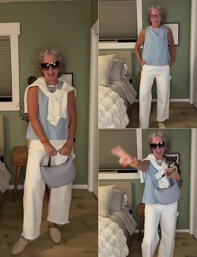 Xiaoxuemeng Womens Denim Top Y2K Sleeveless Jean Tank Tops for Women Crewneck Loose Fit Denim Tank Tops(LightBlue-L)2