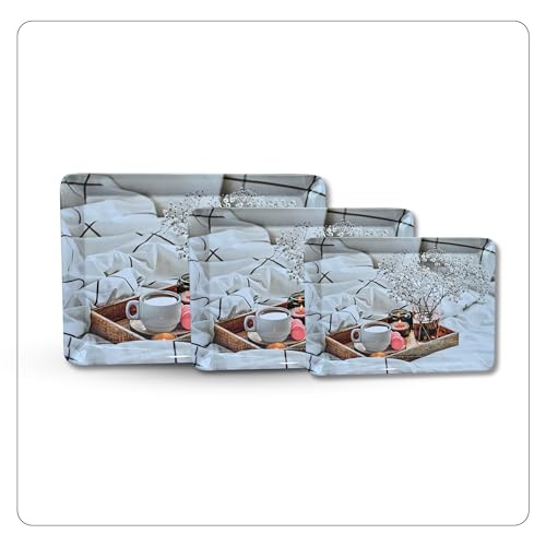 Image of Printed Rectangular Melamine Serving Tray| Tray for Serving Tea, Coffee, Snacks | Break Resistant| Double Laminated | Multi-use | Easy to Clean| | Tray Set of 3 (Small, Medium, Large)(Candle Tea)