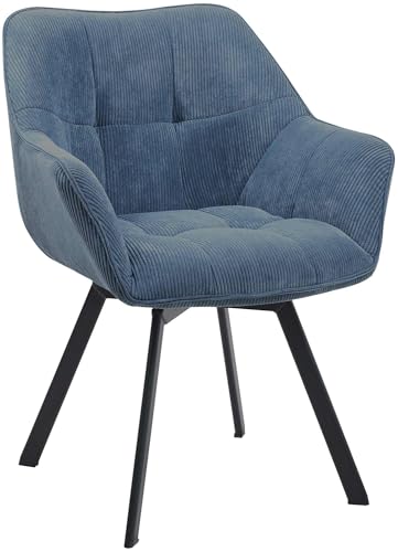 CLP Esszimmerstuhl ergonomisch Jordi Cord, drehbar mit Armlehnen, Polstersessel, 4-Fuß-Metallgestell, bis 150 kg, mit Bodenschonern, Farbe:blau CLP Esszimmerstuhl ergonomisch Jordi Cord, drehbar mit Armlehnen, Polstersessel, 4-Fuß-Metallgestell, bis 150 kg, mit Bodenschonern, Farbe:blau