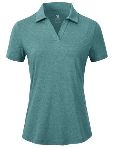 Image of BGOWATU Women's Short Sleeve Golf Tennis Polo Shirts V Neck Collared Workout Tops UV Protection Dry Fit