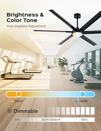72 Inch Outdoor Ultra-Thin Ceiling Fan with Light,6 Black Aluminum Blades - image 8