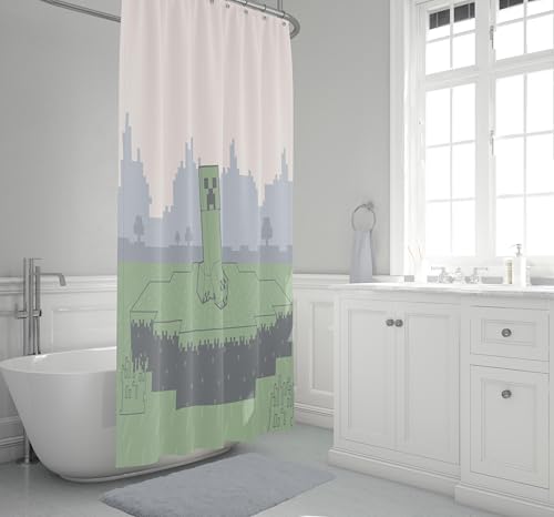 Image of Jay Franco Minecraft Creeper Shower Curtain - Licensed Video Game Bathroom Decor for Kids or Teens - 70 x 72 Inch Washable Fabric Curtain