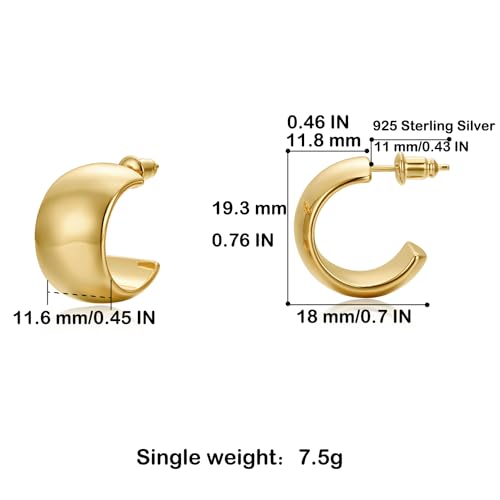 18K Gold Plated Hoop Earrings for Women Girls 14K Gold Plated Gold Earrings with 925 Sterling Silver Post Stud Earrings for Gifts2