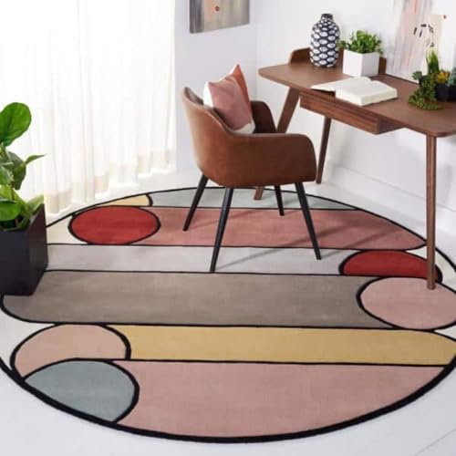 Image of Sifa Carpet Round Handmade Mid-Century Modern Abstract Premium Wool Entryway Foyer Living Room, Bedroom Kitchen Area Rug, Weight -6 Pund, Size-3x3 Feet (36x36 Inch Round)