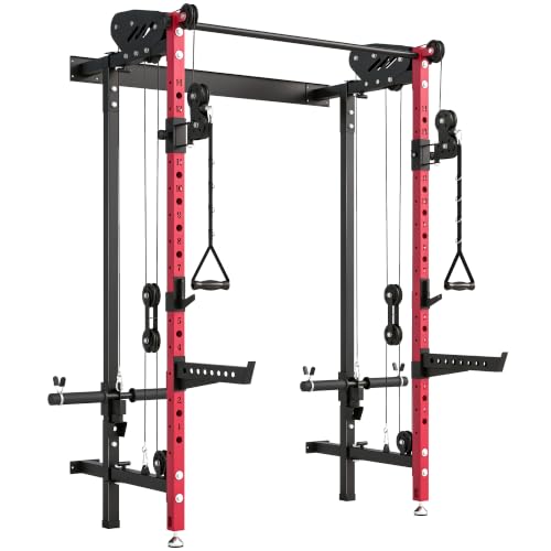 SPORTNOW Station de Musculation Pliable 700 kg en Acier, Cage de Musculation à Montage Mural 14...