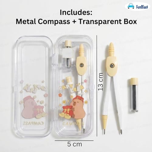 Image of FunBlast Capybara Theme Compass Set - 2 Pcs Mini Transparent Geometry Box with Compasses and Pencil Nib, Math Geometry Kit for Student & Professional (Brown-)