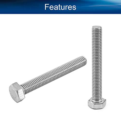 Image of Bettomshin 5Pcs M8 x 60mm Hex Bolts, 304 Stainless Steel 1.25mm Thread Pitch Fully Threaded Metric Hex Head Screw Bolts, Hexagon Screw Bolt, Hex Tap Bolts, Silver (Overall Size 65.45x13x13mm)