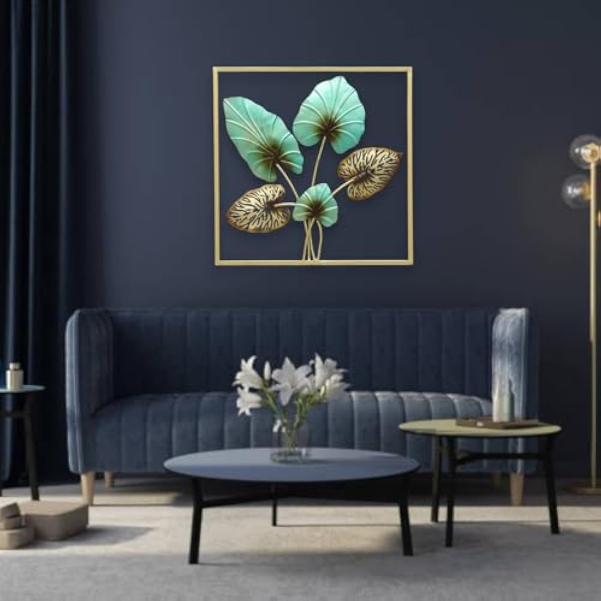Multicolor Metal Square Anika Leaf Wall Frame