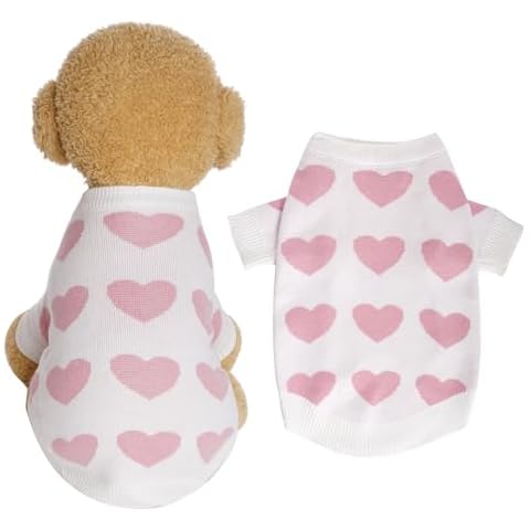 Dxhycc Knitted Dog Sweater Heart Puppy Sweater Winter Cat Sweater Warm Soft Pet Holiday Clothes for Small Cats and Dogs(Pink, S) Cover