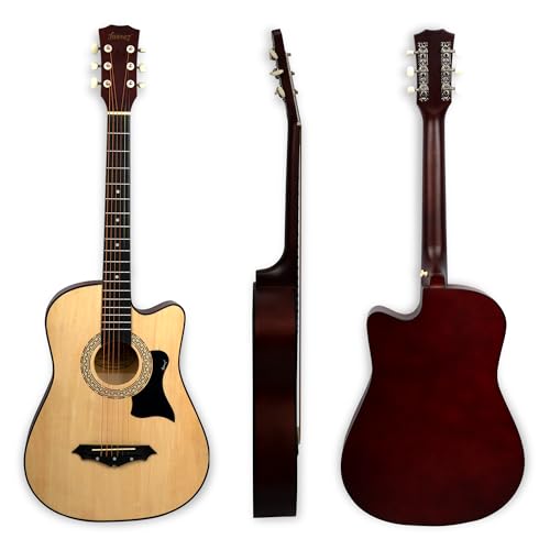 Image of JUAREZ 38 Inch Cutaway Acoustic Guitar Kit with Pick Guard | ABS Neck & Fingerboard | Linden Wood Body | Steel Strings | Natural Khaki | Guitar Bag, Strap, Picks & Spare Strings, JRZ38CAB-NAT-KIT