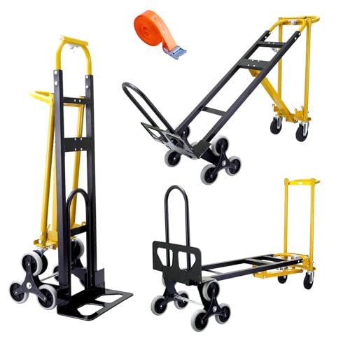 SHUNWATER 4 in 1 Convertible Hand Truck Dolly Cart,1000 lbs Capacity Hand Trucks Heavy Duty,Stair Climbing Dolly for Moving House,Business Delivery,Transportation(Black Yellow)