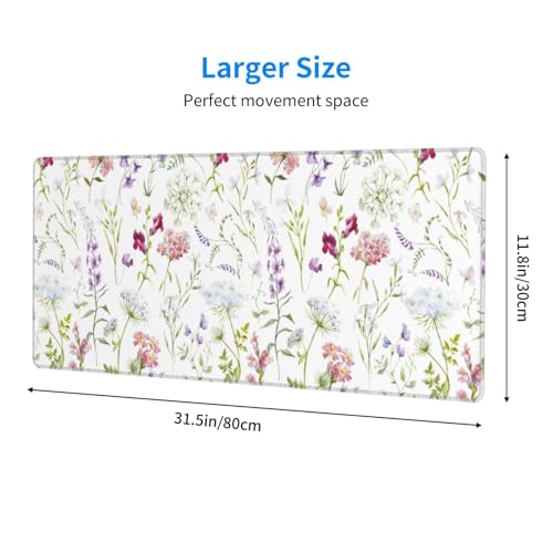 Image of Floral Large Gaming Mouse Pad, Extended Flower Mousepad, Big Long Non-Slip Mouse Mat for Keyboard, Computer for Office, 31.5 * 11.8 in
