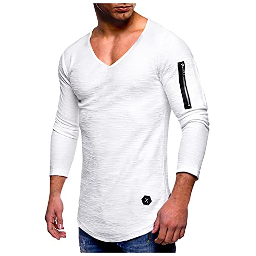 Dreamyth Men's Casual Long Sleeve Crew Neck T-Shirts Slim Fit Solid Color Pullover Shirts Outdoor Sport Tops Blouse