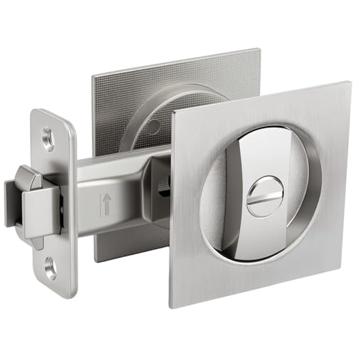 Brushed Nickel Pocket Door Lock for 2-1/8" Hole, 2-3/8" Latch, 1-1/4"–2" Door Thickness
