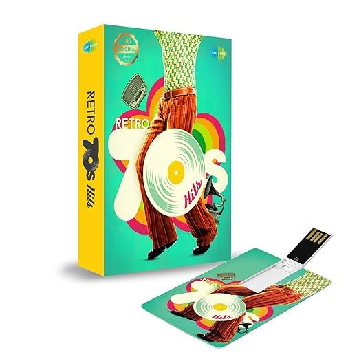 Retro 70s Hits Music Card, 4 GB USB Drive, 320 Kbps MP3 Audio