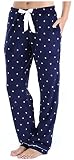 PajamaMania Women's Fleece Pajama Pants with Satin Drawstring, Navy and White Polka Dot, 2X