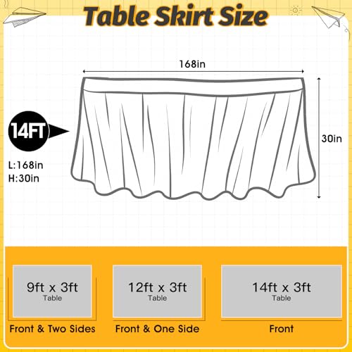 Image of 14FT Ruffle Black and White Table Skirt Teacher Desk Skirt for Composition Notebook Classroom Decor Round Table Cloth Desk Cover for Back to School Party Supplies Dorm Office Bookcase Cabinet