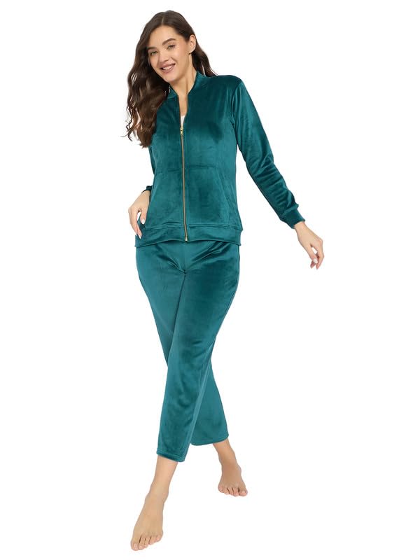 Clovia Conjunto de chaqueta y pijama chic básico para mujer, terciopelo