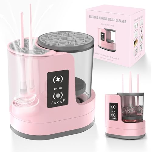 3 IN 1 Electric Makeup Brush Cleaner Machine With Makeup Brush Dryer-Holder-Portable Automatic USB Cosmetic Brushes Cleaner Tool for All Size Beauty Makeup Brush Set,Eyeshadow, Blush Brush (Rose Pink)