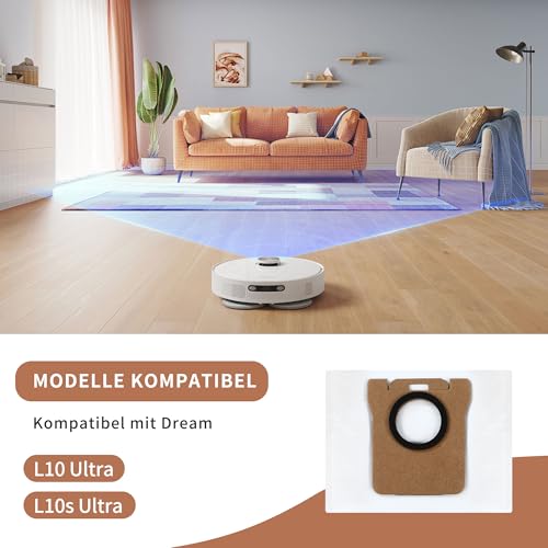 18 Zubehörset Anwendbar auf Dreame L10s Ultra / L10 Ultra/Xiaomi X20+, Anzug enthält 1 x Hauptbürste, 2 x Filter, 4 x Wischpads, 6 x Staubsaugerbeutel, 4 x Seitenbürsten, 1 x Reinigungsbürste