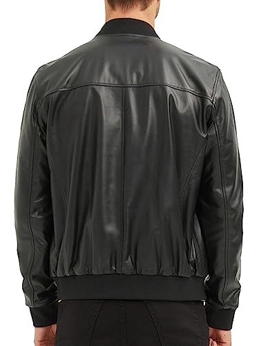 Men's Leather Bomber Jacket - Genuine Lambskin Leather Jacket for Men - Black3