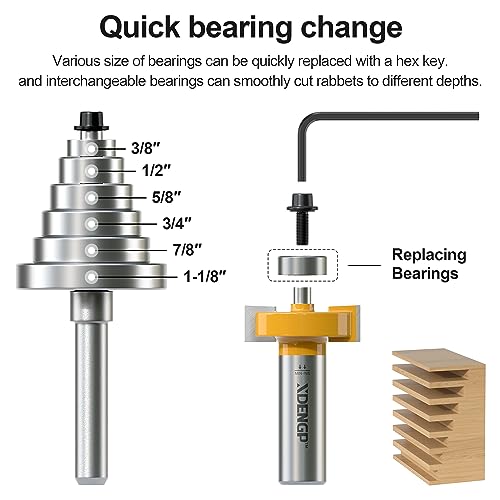Image of Rabbet Router Bit Set 1 /2 Shank, Rabbeting Router Bits 1pcs with 6 Bearings for Interchangeable and Adjustable Multi Depths Cutter 1 /8 inch, 1 /4 inch, 5 /16 inch, 3 /8 inch, 7 /16 inch, 1 /2 inch