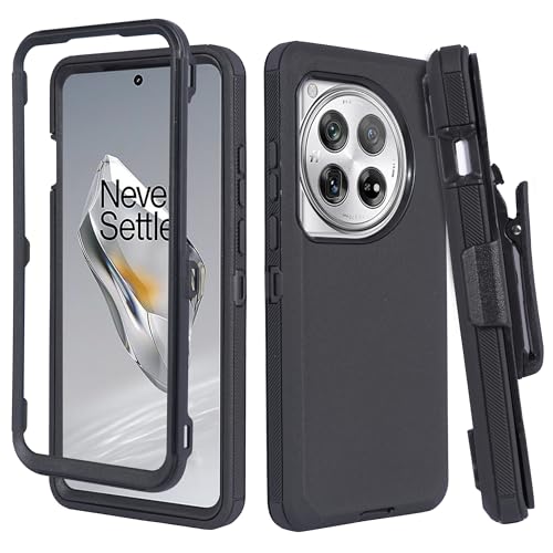 Jackpot Wireless Compatible for OnePlus 12 Case (2024) with Belt Clip Holster, Heavy Duty Military Grade Drop rotective Case with Rotating Stand (No Screen Protector) (Black)