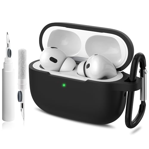 Image of Meliya for AirPods Pro 2 /1 Gen (2023 /2022 /2019) Case Cover with Cleaning Kit and Keychain, Soft Silicone Case Compatible with Airpods Pro 2 (USB-C /Lightning Cable) - Black
