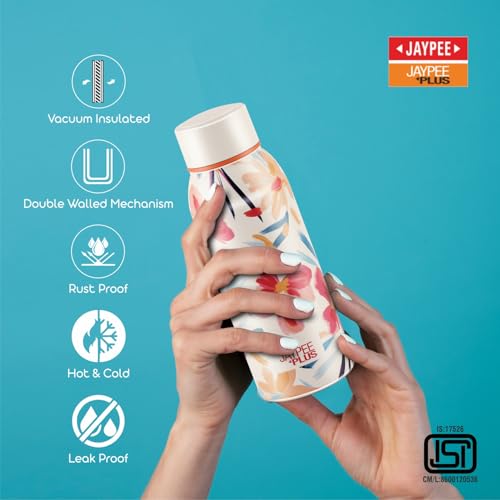 Image of Jaypee Plus Punch Prime Stainless Steel Printed Vacuum Insulated Water Bottle 500 ml | ISI Certified Rustproof & Leakproof Flask with 24Hrs Hot & Cold|Ideal for School Kids, Office & Travel - (Cream)