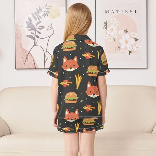 ALAZA Fox Hamburger French Fries Satin Pajamas Set Short Sleeve Button Down Sleepwear Summer Pjs 2 Piece4