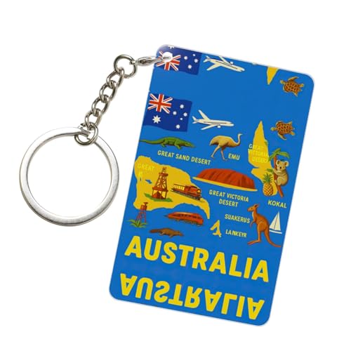DUWAA Porte-clés en acrylique imprimé carte de l'Australie - Joli porte-clés - Cadeau pour homme et femme - Sac à dos