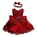 2PCs Vestito Principessa Bambina in Pizzo Abito Principessa Elegante Tutu Senza Maniche Neonata in Tulle Vestito da Festa Compleanno Matrimonio (Rosso, 3-6 Mesi)