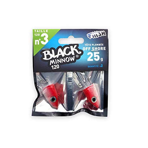 Black Minnow Fiiish Lures Cabezas Jig BM120 - Cabeza Plomada para Señuelo Blando de Vinilo - Pesca Spinning de Bass Lubina y Otras Especies - Pack x 2 Cabezas Nº3 (Shore jighead - 25g - Rouge)