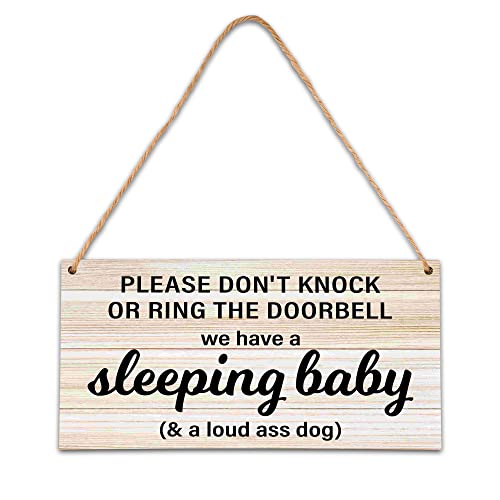 Image of Baby Sleeping Sign - Do Not Knock Or Ring Doorbell, Rustic Hanging Sign For Front Door, Nursery Home Bedroom-B06