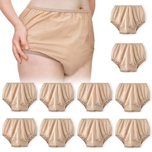 10 Pcs Adult Plastic Diaper Cover Pull-On Cover Plastic Pants Reusable Incontinence Waterproof Plastic Pants(Beige,XX-Large)