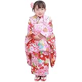 [KYOETSU] [キョウエツ] 着物セット 七五三用 3歳用 被布セット 華やかA 9点セット(柄被布、柄着物、伊達衿、長襦袢、髪飾り、巾着、草履、腰紐、足袋) ガールズ (6.紅色の花輪舞)