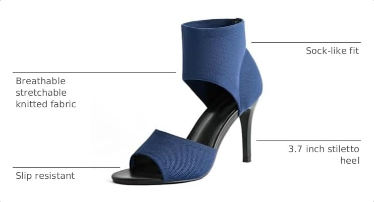 Image of Peep Toe Heels for Women Sexy 3 Inches Stiletto Heeled Sandals for Women Open Toe Wide Stretchy Knit Heel Sandal Booties Slip On Comfortable Dressy Shoes for Prom, Party and Work