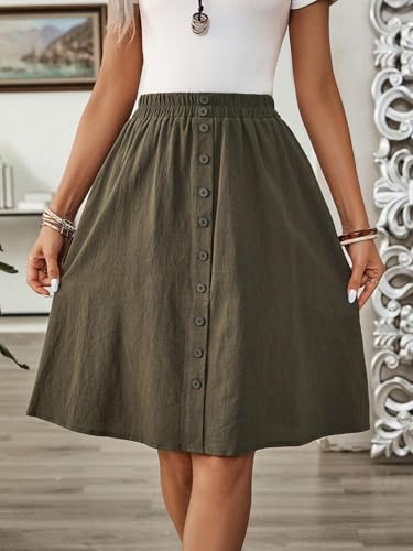EARKOHA 2025 Skirts for Women Women's Summer Casual Button Decor Skirt Army Green S4