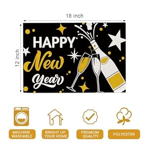 Seliem Happy New Year 2025 Black Gold Placemats Set of 4, Golden Champagne Stars Celebration Dining Table Place Mats, Christmas Kitchen Decor Home Decoration 12 x 18 Inch Seliem Happy New Year 2025 Black Gold Placemats Set of 4 Golden Champagne Stars Celebration Dining Table Place Mats Christmas Kitchen Decor Home Decoration 12 x 18 Inch