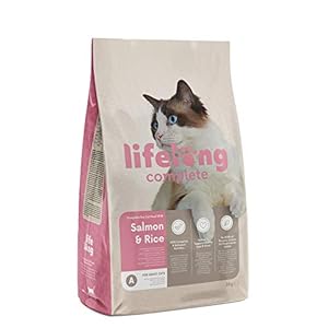 Amazon Brand – Lifelong – Complete Dry Cat Food with Salmon & Rice for Adult Cats, 3 kg (Pack of 1)