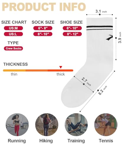 Image of ALONG FIT 3 /5 Crew Socks Whole Foot Cushioned Cotton Vintage Soft Sport Socks for Men and Women