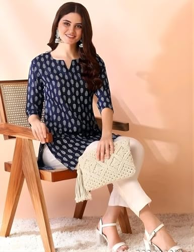 Image of Women's Short Kurti in TopsTunic Rayon Cotton Blend | Ladies Ethnic Tunic