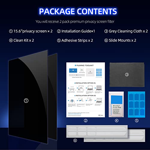 [2 Pack] Laptop Privacy Screen 15.6 Inch Compatible With Hp/Dell/Acer/Samsung/Asus/Lenovo/Toshiba,16:9 Aspect Removable Anti Glare Blue Light Filter Protector, 15.6 In Laptop Privacy Screen Shield #TOP7