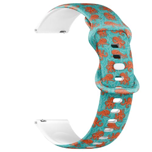 Compatible with Garmin Fenix 7/7 Pro, Fenix 6/6 Pro, Fenix 5/5 Plus, Epix (Gen2) / Epix Pro (Gen2), 22mm Sport Watch Band (Fun Orange Octopus On Turquoise) Silicone Soft Strap Bracelet