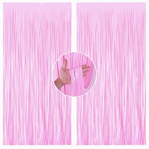 2Pc 1m*2m Iridescent Purple Fringe Foil Curtain Backdrop, Party Rainbow Foil Curtain Tinsel Curtain Hanging Streamers for Mermaid Unicorn Themed Kids Birthday Party Wedding Wall Door Way Decorations