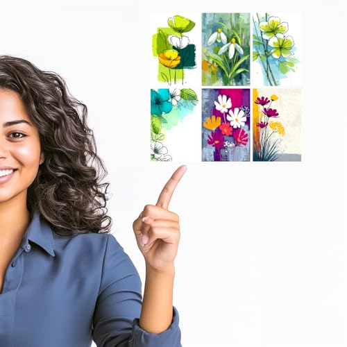 Image of SiddArtify Floral Botanical Wall Art Prints Set - Watercolor Flower Poster Decor for Living Room Bedroom Office - Set of 2-4x6 Inch - Board (Pack of 6) - Sticker (Pack of 6)
