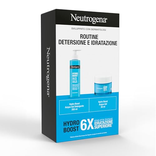 Neutrogena Hydro Boost Routine Reinigungs- und Feuchtigkeitsspendende Hautpflege-Set, Wasser-Gel, Komplett-Set für das Gesicht mit feuchtigkeitsspendender Gesichtscreme 50 ml und Gesichtsreiniger 200
