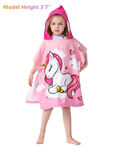 Image of Kids Hooded Poncho Towel for Girls, Toddlers Bath Beach Pool Swim Towels with Hood Cover-ups Swimwear (3D Unicorn with Bag)