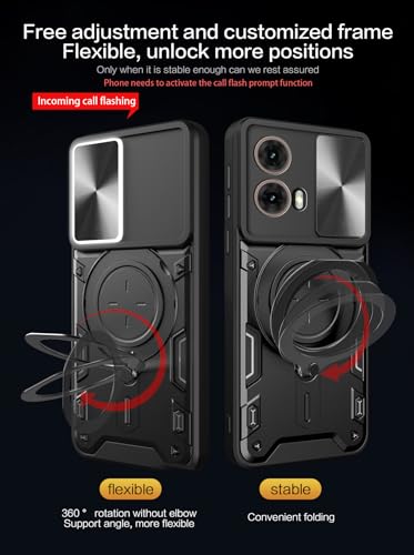WRTBS for Motorola Moto G85 5G Case Cover with Screen Protector Slide Window Cover with Built-in Magnetic Kickstand Camera Protection Case - Black